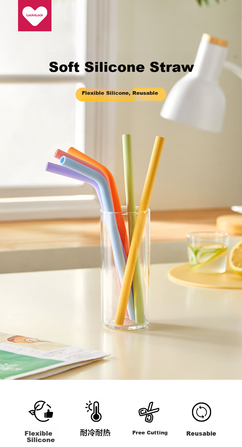 LOCK&LOCK Silicone Straw, Non-Disposable Soft Tube, Baby Drinking Bent Straw, Colored Thick Long Straw, Children's Water Cup Accessory 1