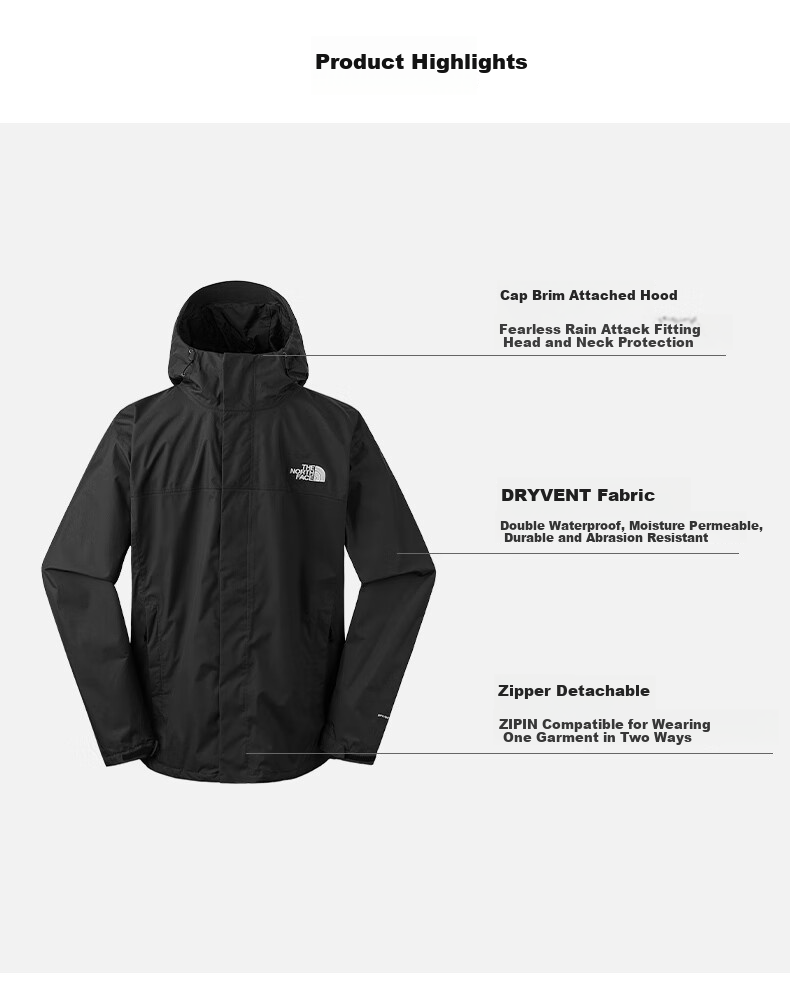 The North Face Men's Outdoor Windproof And Waterproof Hardshell Jacket, Model 8DX1, Gray/DHL, Size 3XL 2