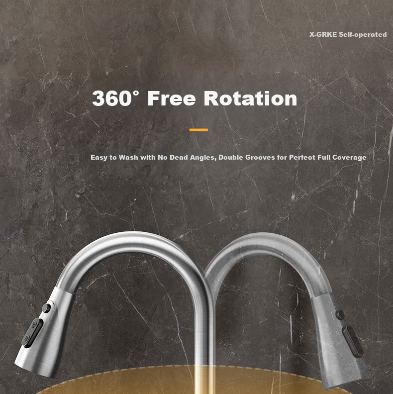 X-GRKE [Germany] Kitchen Faucet with Hot And Cold Water, Pull-Out Design, 304 Stainless Steel Sink Tap GY2D 8