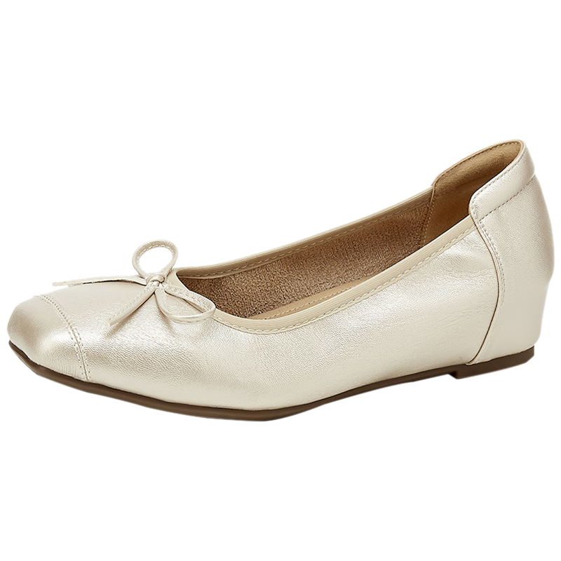 Daphne Women's Flat Low Heel Hidden Height Increase Square Toe Soft Sole Slip-On Commuter Lightweight Boat Shoes Champagne Color Size 37