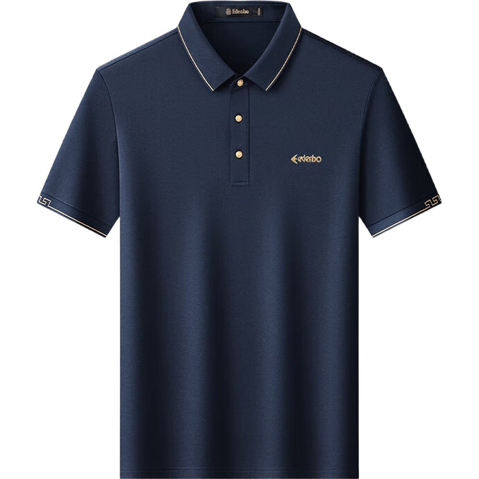 Aidengbao Summer Short-Sleeve Polo Shirt for Men, Embroidered Business Commute Collared Polo T-Shirt, Navy Blue 01175/92A (XL)