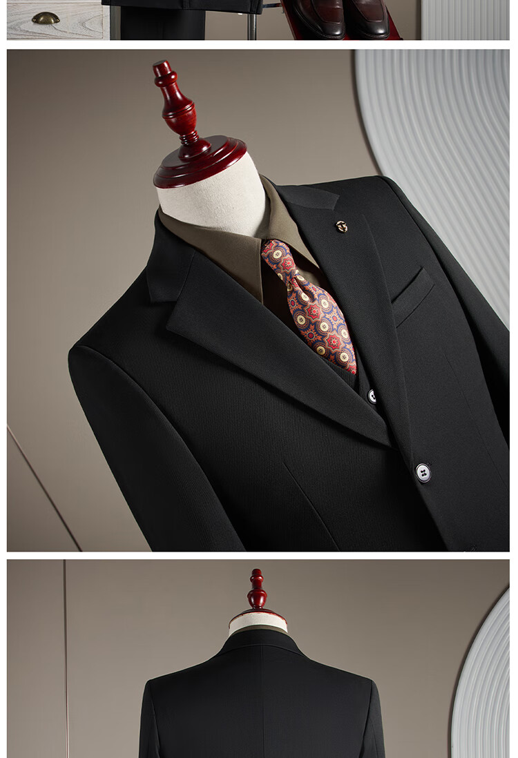 ROMON Men's Business Suit Set [Blazer + Vest + Trousers] Dark Gray 2XL 16