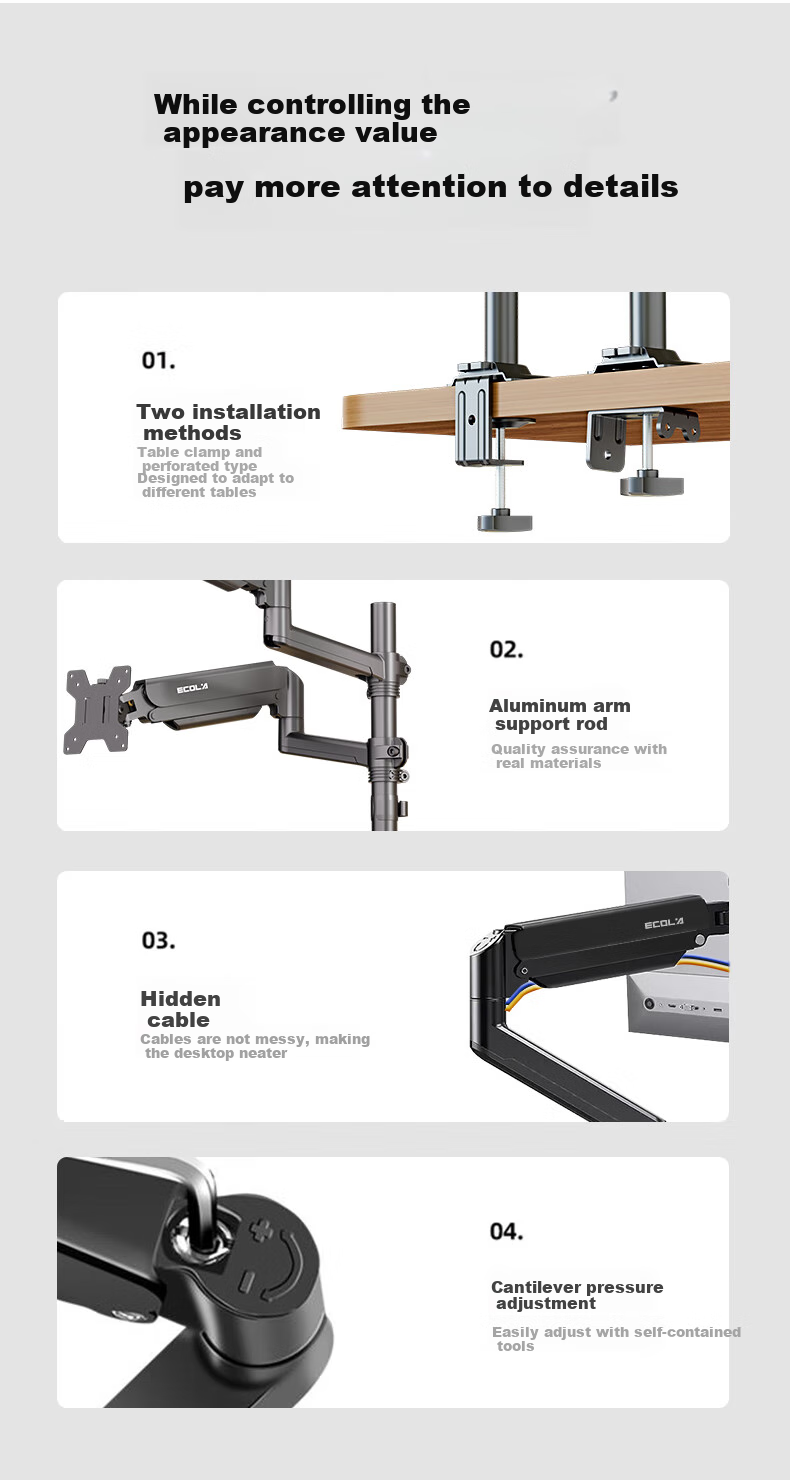 ECOLA NF941H Dual-Arm Heightened Column Computer Monitor Stand (Pricing Unit: Piece) Black 12