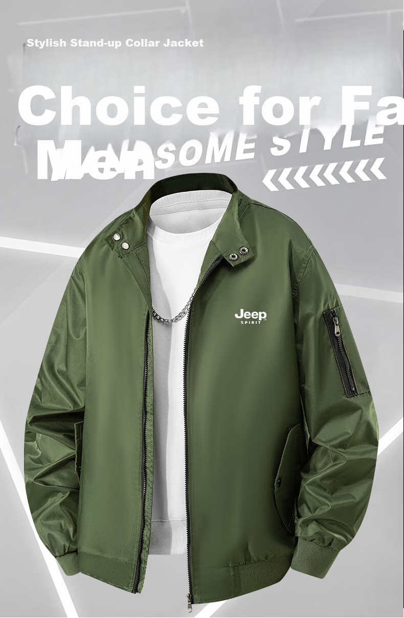 JEEP SPIRIT Men's Jacket, Spring And Autumn Outerwear, Simple And Stylish, Casual Comfortable Versatile Top, Light Army Green, XL 1