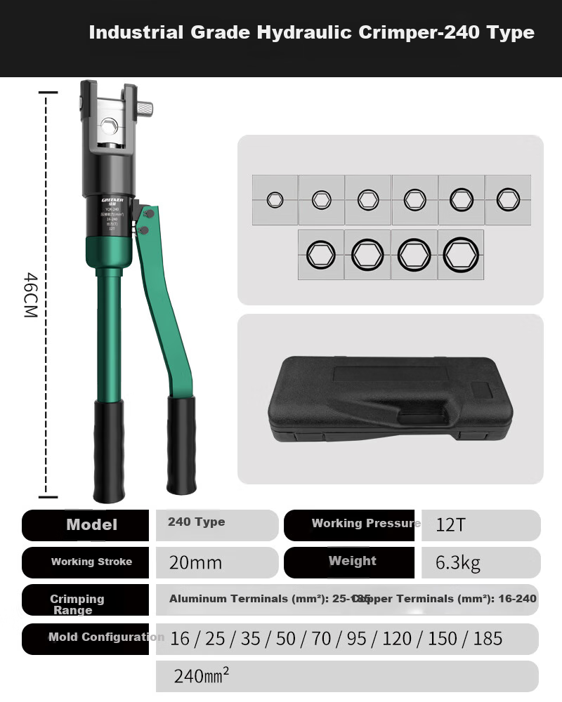 GREENER Household Hydraulic Crimping Pliers, Terminal Crimper, 16-240 Square Manual Crimping Tool for Cable Lugs, Professional Electrician's Tool 14