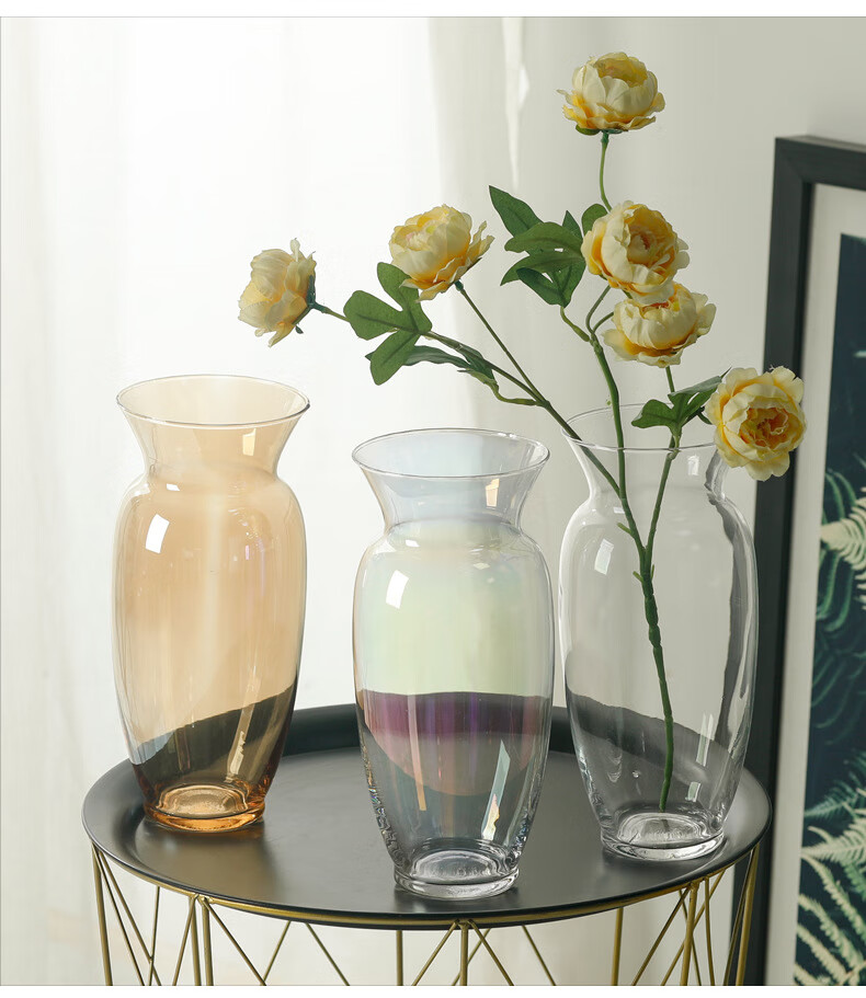 Mudingding Amber Glass Art Vase, Simple Nordic Style, High-End Decorative Water Planting Flower Birthday Gift 2
