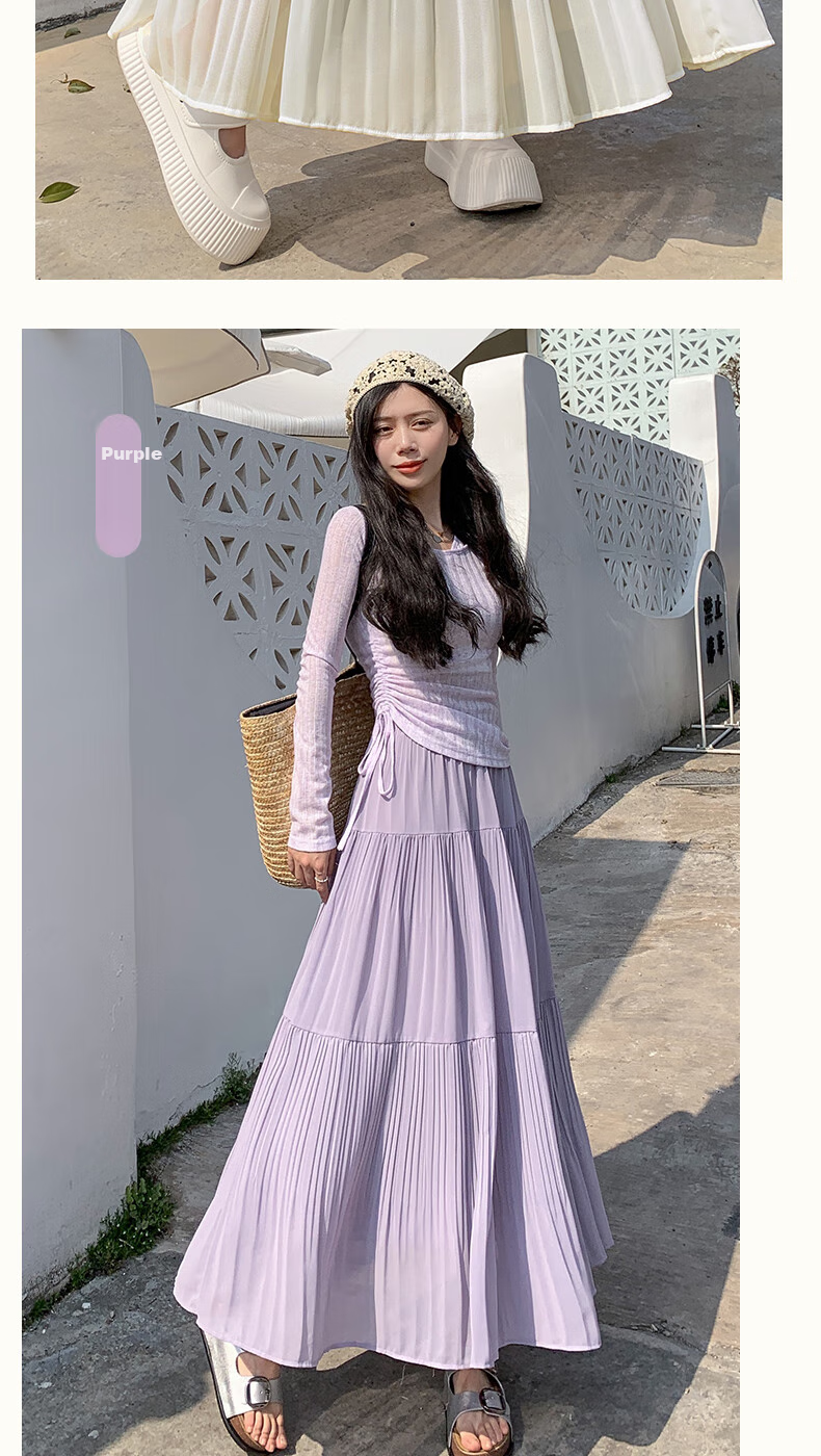 BOPRUIEY Pleated Chiffon Skirt for Women, Summer High-Waist Draping Gentle Elegant A-Line White Long Skirt 13