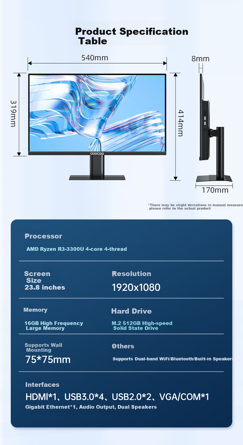 Coocaa Skyworth All-In Computer, 27-Inch, Home And Business Office Study Desktop PC, HD (I5-12450H, 16GB RAM, 512GB Storage), WIFI, Bluetooth, Deep Black Obsidian Night 6
