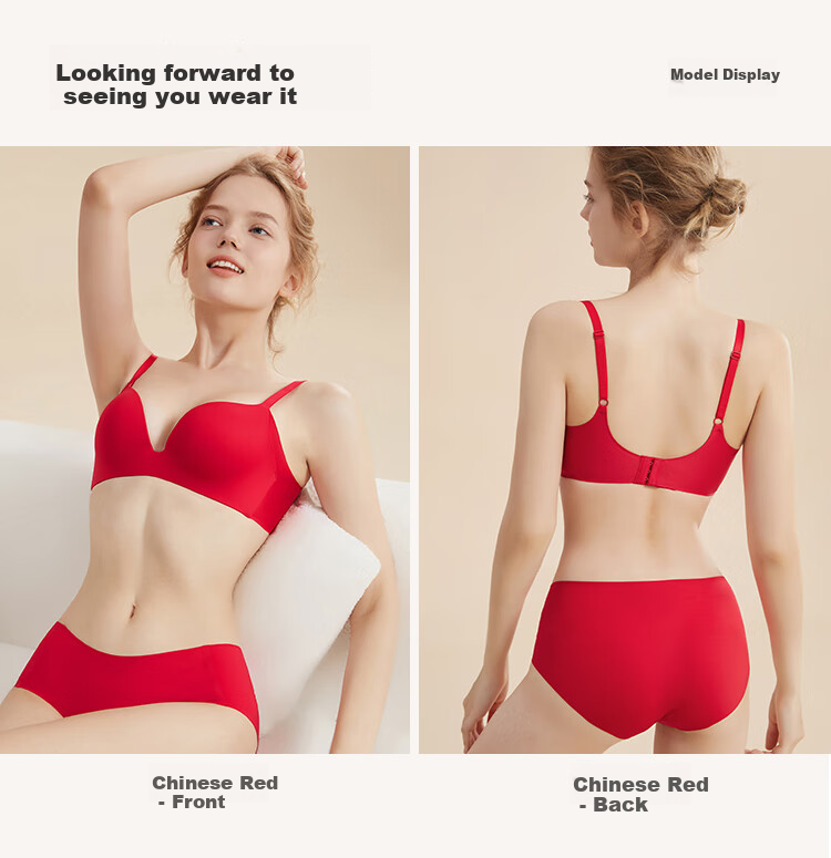 Dushiliren Zodiac Year Lingerie Set for Women, New Year Red Bra Gift Box, Seamless Wireless Push-Up Bra + 2 Panties 13