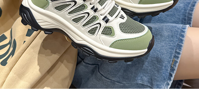 Warrior Women's Shoes 2026 Spring Thick Sole Casual Comfortable Sports Shoes Unique Style Light Green Black Size 39 17