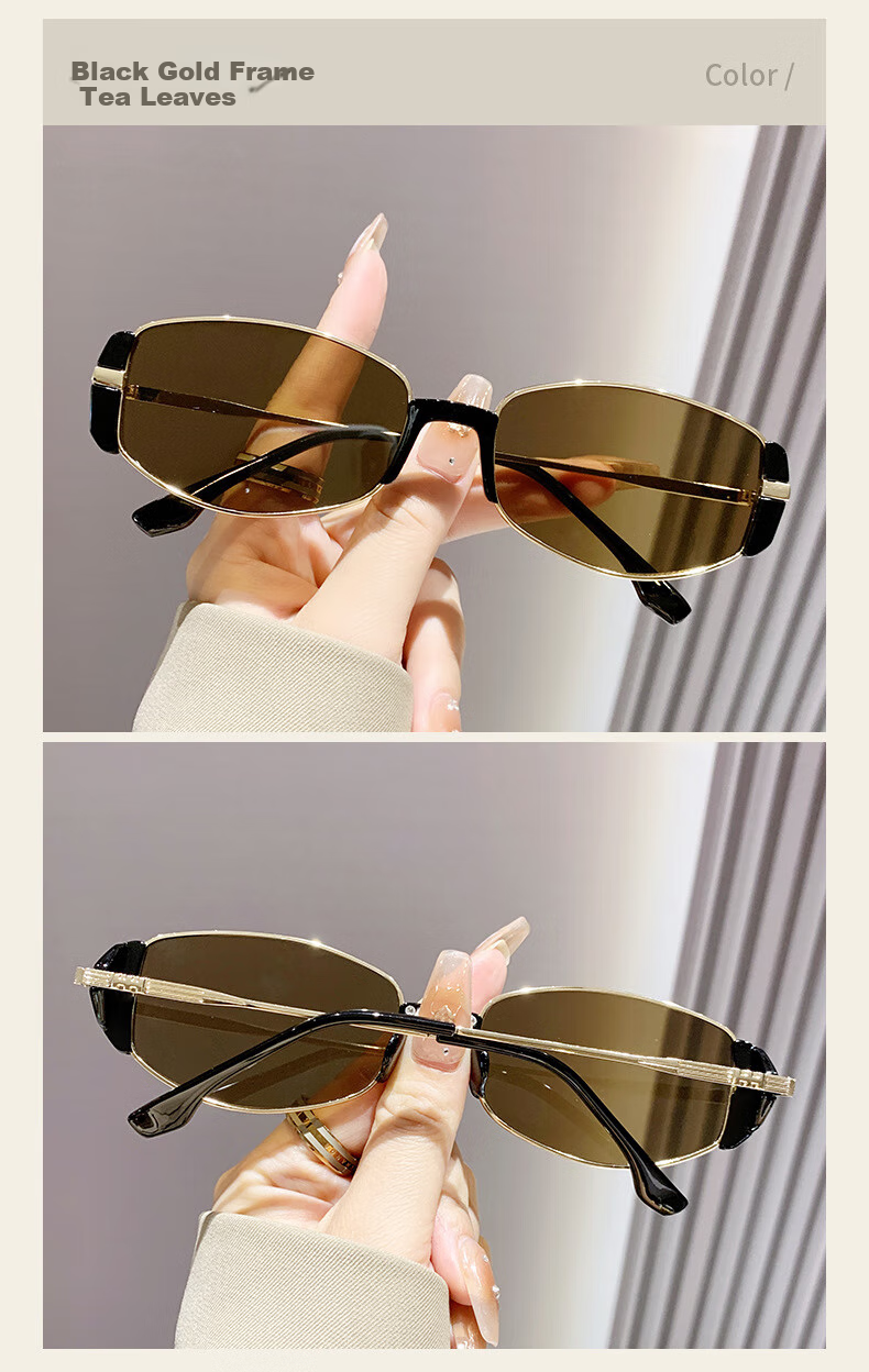Boshide Sunglasses, Vintage Modern Small Brown Glasses with High-End Metal Square And Round Face Sunglasses, Gold Frame Tea-Shaped Lenses 5