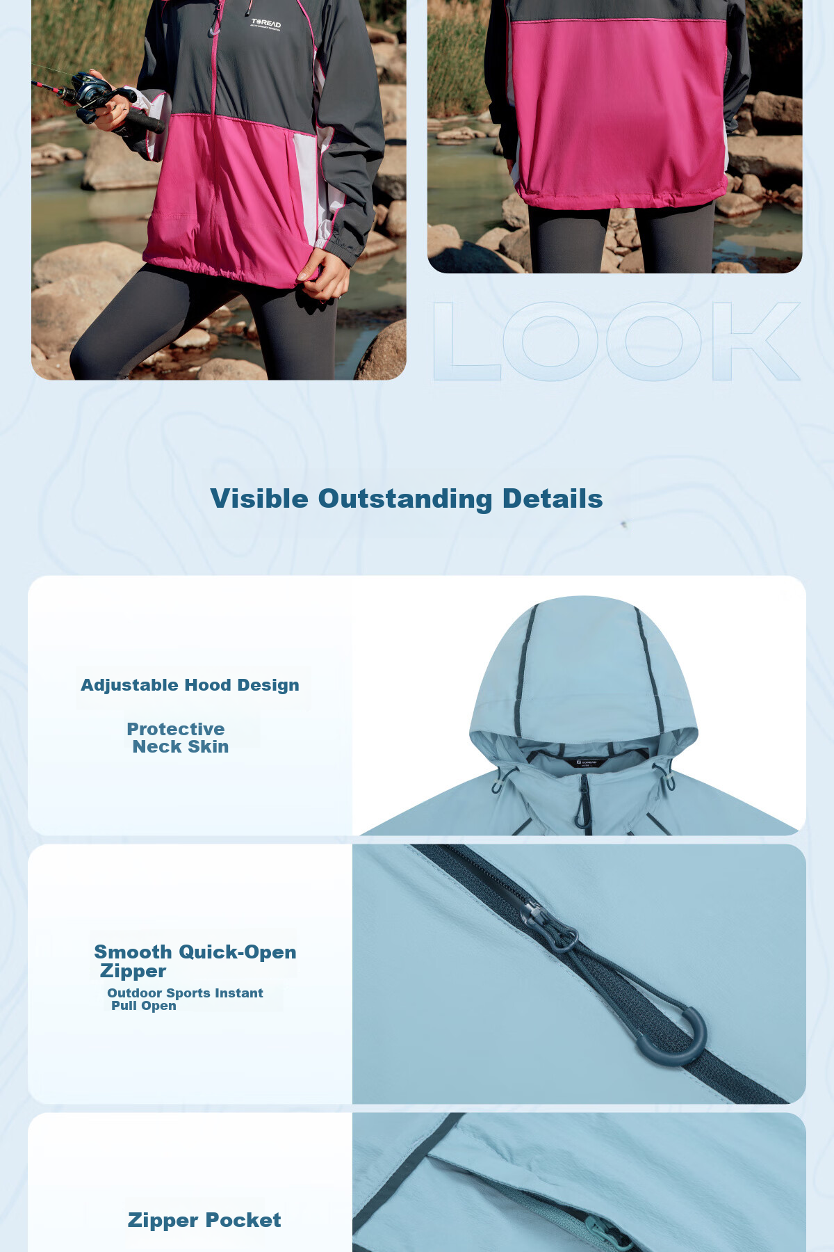 TOREAD Sun Protection Clothing Outdoor Skin Coat UV-Resistant Lightweight Thin Jacket for Men And Women, Cyan Purple, M 26