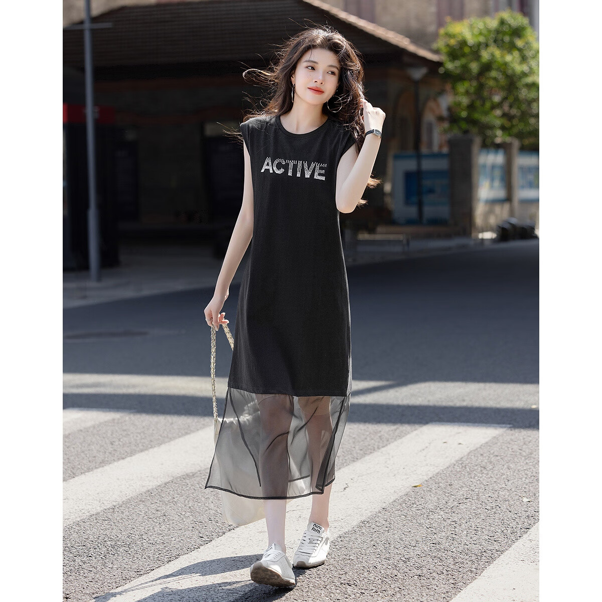 Dme [Jie Tie Chuangdiao] Summer 220G Suoluna Letter Bead Elegant Patchwork Women's Dress