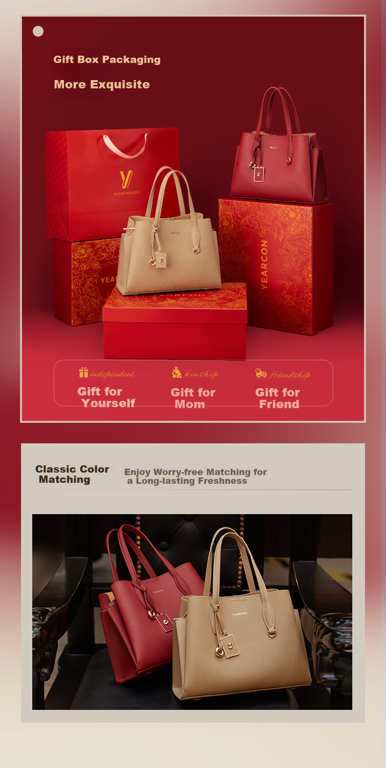 Yierkang Gift Box Genuine Leather Large Capacity Tote Bag Crossbody Shoulder Bag for Mom, Women's Handbag 2026 Model 4