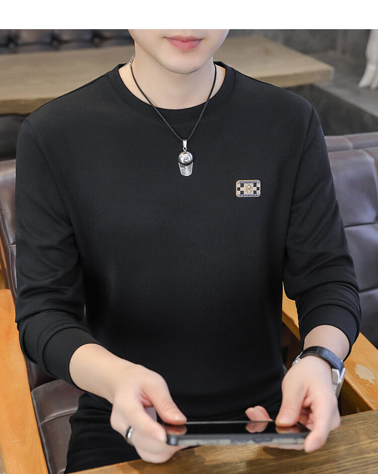 TUCANO Men's Sweatshirt Spring and Autumn Crew Neck Long Sleeve T-Shirt Casual Base Shirt Black L 14