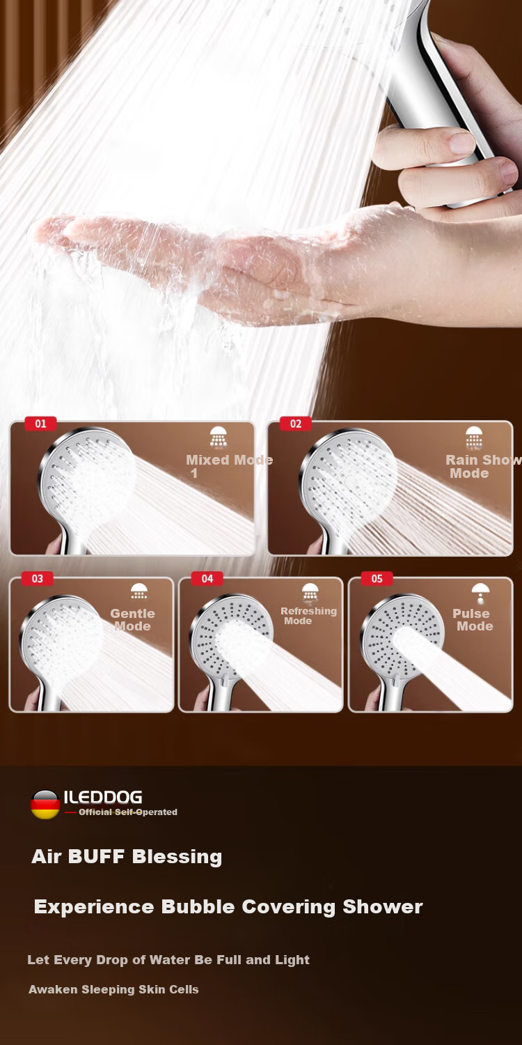 ILeddog [Germany] Large Panel Three-Mode Powerful Pressure-Boosting Shower Head Bathroom Handheld Shower Set HL-005 7