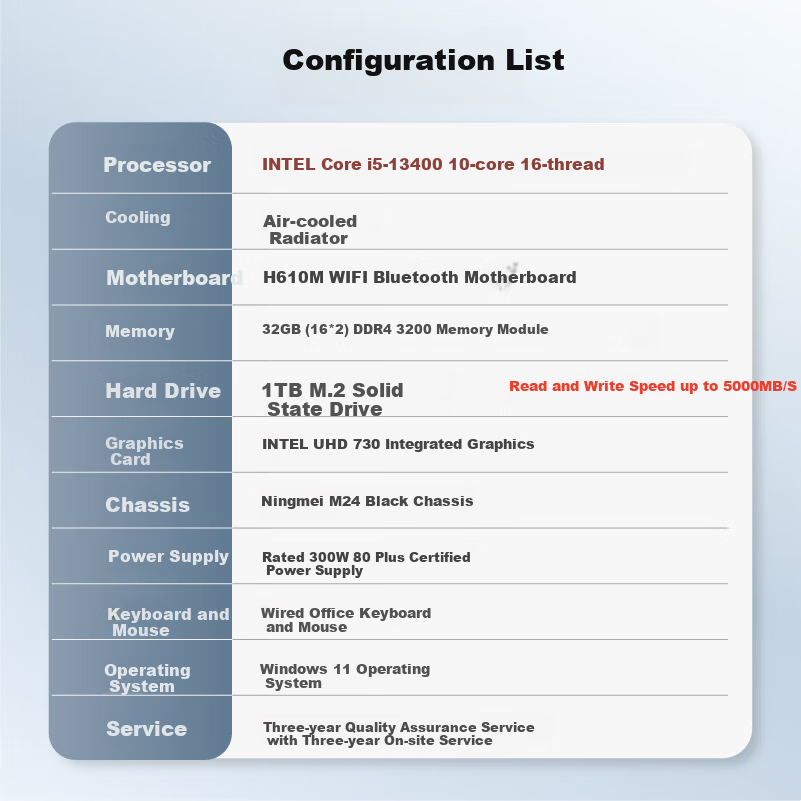 NINGMEI Zhuo I3 14100/16GB RAM Home Office Assembly Computer Tower/UPCdeepseek 2