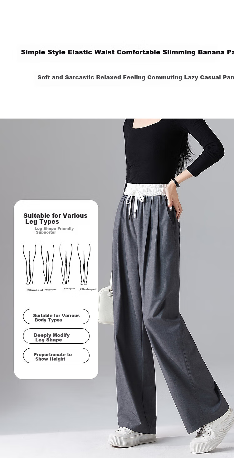 Dme [Sustainable Inclusion] Spring Simple Style Elastic Waist Banana Pants Fashionable Color-Block Spliced Women's Casual Pants 2