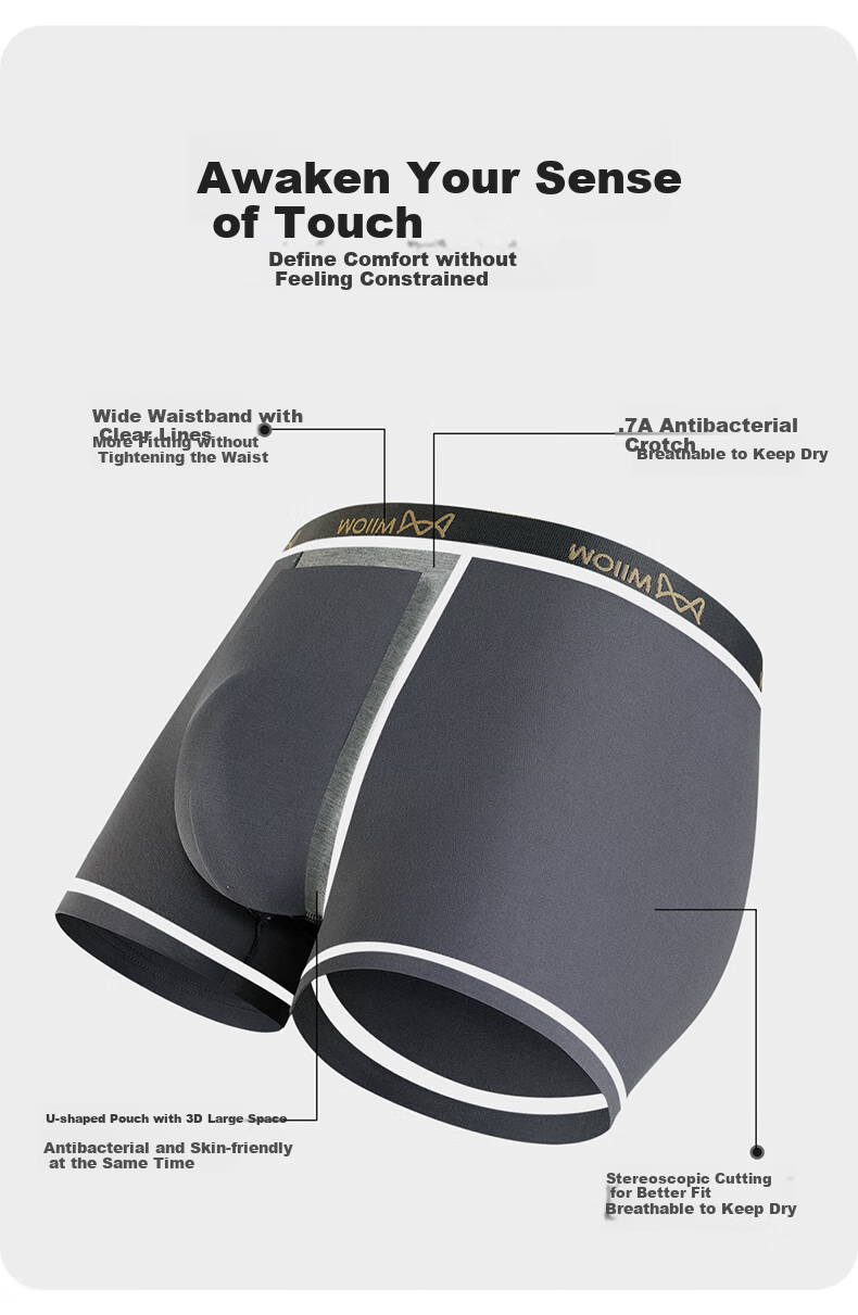 MiiOW [4 Pieces] Men's Underwear, 7A Antibacterial Pure Cotton Seamless Breathable Youth Large Size Boxer Briefs 8