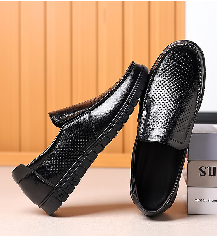 MEXICAN Business Casual First Layer Cowhide Men's Dress Shoes Hollow Breathable Slip-On Large Size Brown 39 14