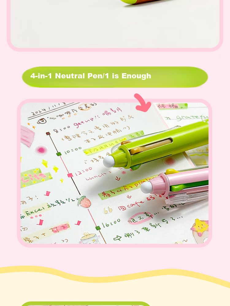 Sannianerban Four-Color Retractable Gel Pen, 0.5mm Smooth Quick-Drying, Push-Button Gel Pen, Multifunctional Module Pen, Student Marking Pen, Aesthetically Pleasing Multi-Color Drawing And Journaling Pen, Sea Salt 2