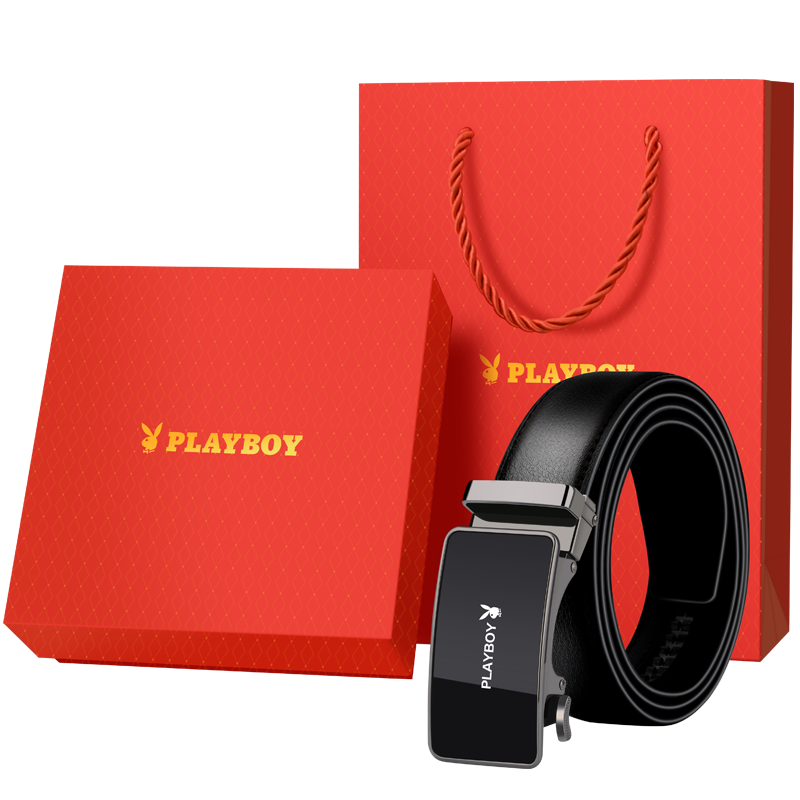 PLAYBOY Men's Automatic Buckle Leather Belt Gift Box, Casual Middle-Aged Waistband, Practical Birthday Gift for Dad Or Husband