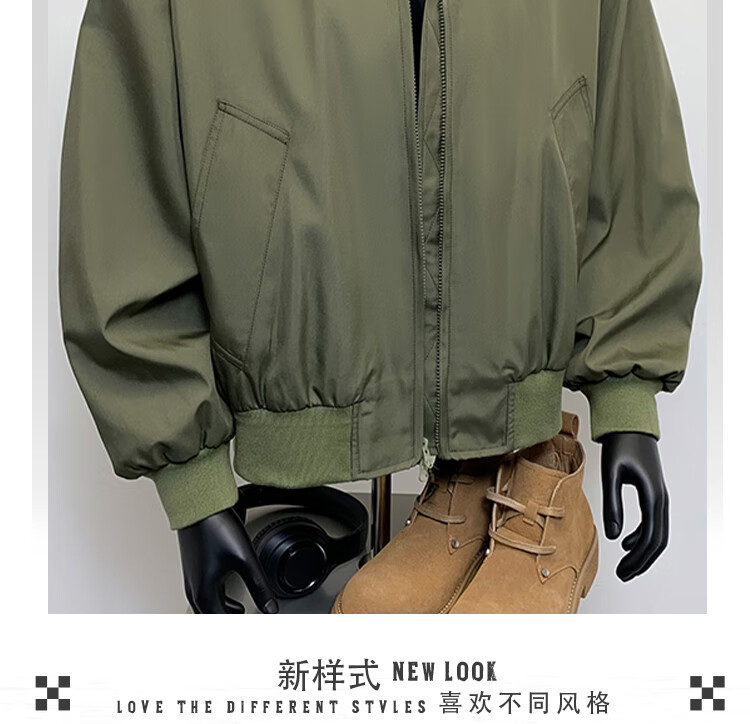 IZEXX Men's Pilot Jacket Autumn American Style Short Workwear Stand Collar Baseball Jacket JM88 Black M 4