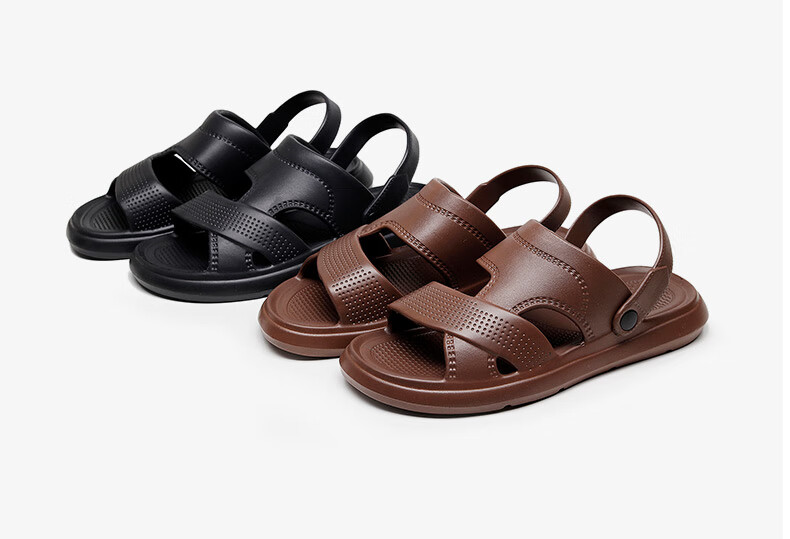 Guoluofi Men's Summer Sandals Beach Shoes Soft Sole Non-Slip Thick Sole Breathable Casual Dual-Purpose Outdoor Slippers Black Size 43-44 6