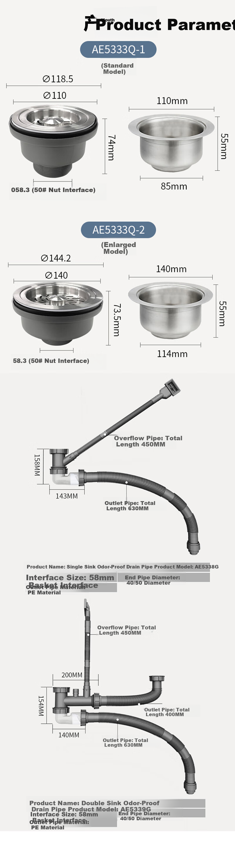 ARROW Kitchen Sink Drain Pipe Three-Way Fitting Set, Dishwashing Basin Drainage System, Sink Drainage Pipe 2