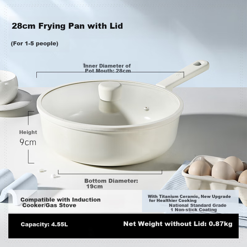 CaROTE Non-Stick Wok, Household Titanium Ceramic Lightweight Flat-Bottom Pan, Suitable for Induction And Gas Stoves, Cooking Pa