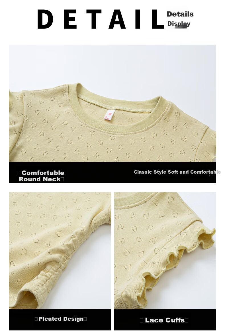 Follow Me Girls' Summer Outfit Set, Pastoral Style Laceless Sleeveless T-Shirt with Striped Casual Pants Two-Piece Set, Mustard Green, Size 130 4