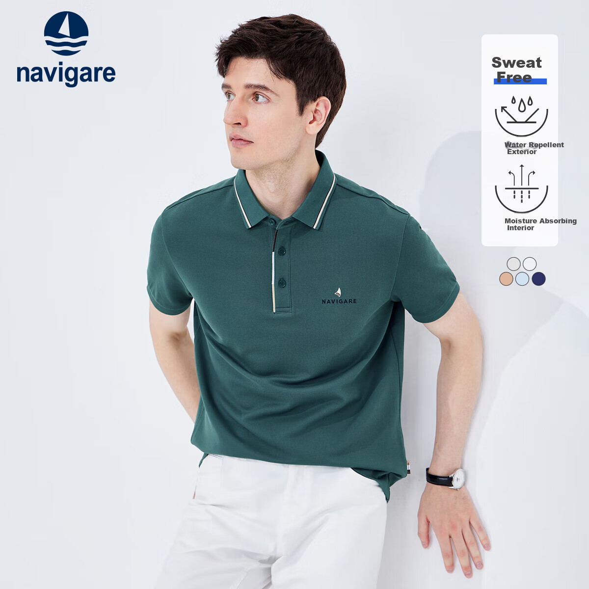 Navigare Men's Sweat-Free Short-Sleeve Commuter Casual Polo Shirt with Collar, 1325524566