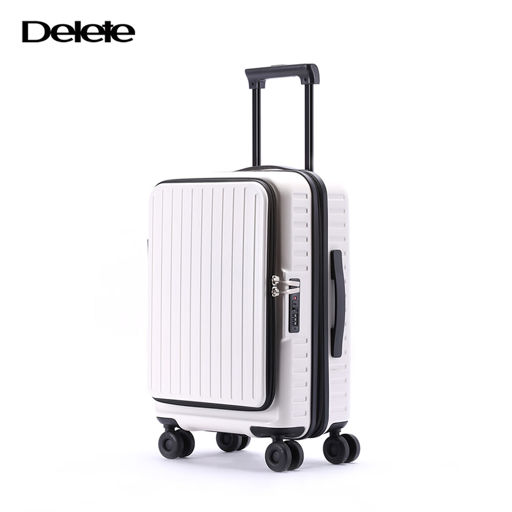 DELETE New Side-Opening Expandable Large-Capacity Suitcase for Women And Men, Carry-On Luggage with Password Lock, Angel White, 28 Inches