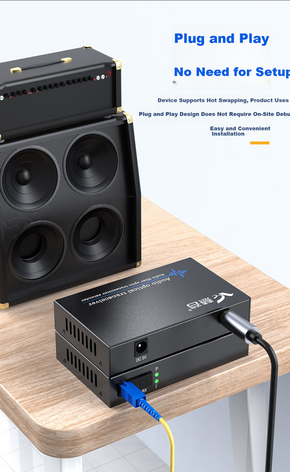 Huigu Audio Optical Terminal, 2-Channel One-Way Audio RCA Connector, Audio Fiber Optic Transceiver Converter, Fiber Optic Extender, SC Interface, HG-812A 5