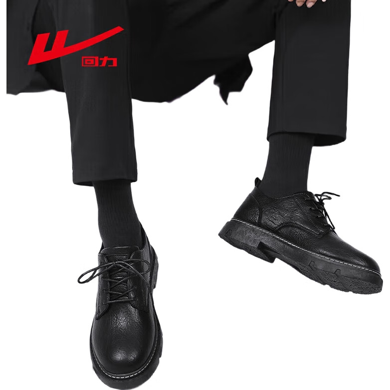 Мужские туфли Huili (Warrior) Business Casual, кожаные, на шнуровке, модель 0650, черные, размер 40