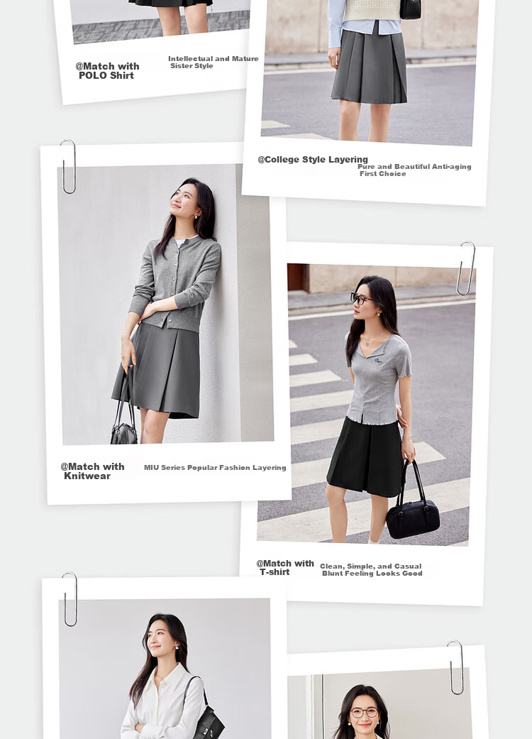 Sentubila Office Commute A-Line Skirt for Women, Spring And Autumn Women's Clothing, Gray Pleated Skirt, Petite Versatile Slimming Short Skirt 3