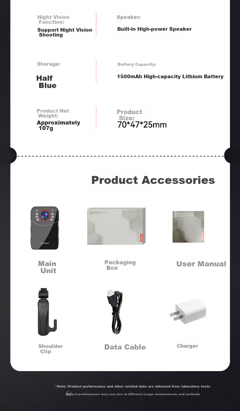 Lenovo Body Camera, High-Definition Mini Portable Chest-Mounted Audio And Video Recorder, Evidence Collection Camera DSJ-2Z 128GB 18