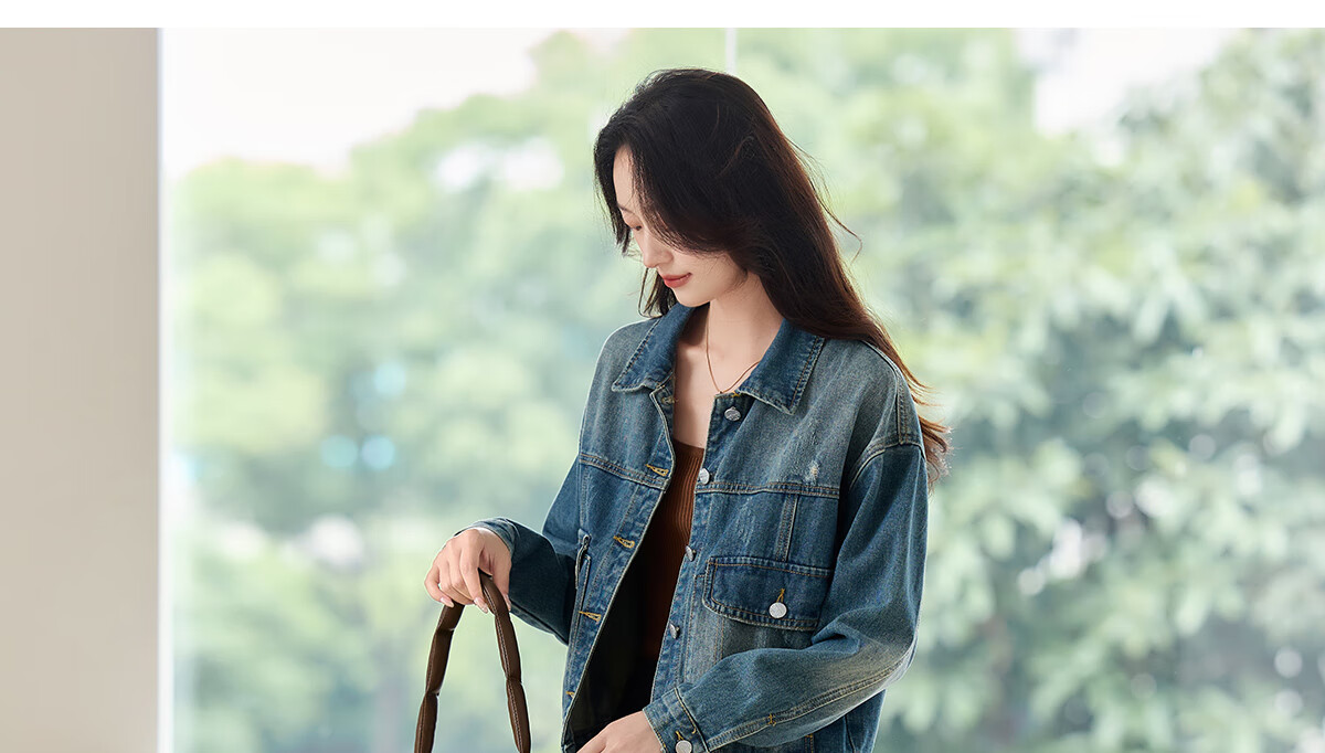 Pincai Women's Denim Jacket Trendy Retro Double Pocket Design Casual Versatile Top P53D006 29