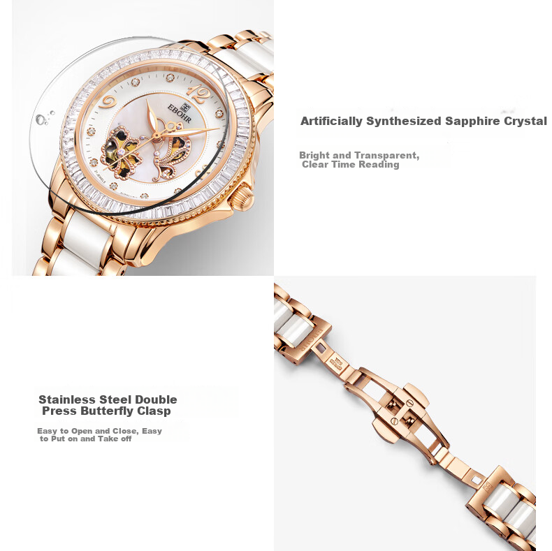 EBOHR Women's Watch, Butterfly Love Ceramic Strap Ladies Mechanical Watch, Light Luxury Exquisite Birthday Mid-Autumn Festival Gift 10880227 14