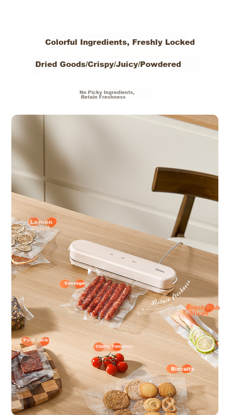 Midea Vacuum Sealer, Home Small Fully Automatic Vacuum Packaging Machine, Food Sealing Machine, Dry And Wet Dual-Use Packing Machine MJ-CF07X7 3
