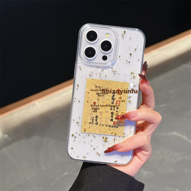 Чехол KEKLLE для Apple iPhone 15 Pro, противоударный, прозрачный, с золотой фольгой, силиконовый, с защитой камеры, полный охват, цвет "Lucky Turn"