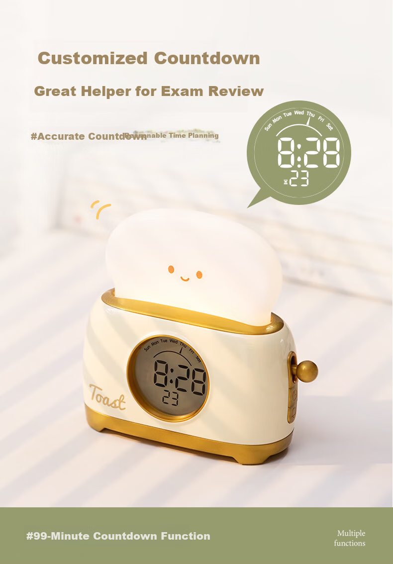 BANDIAN ORIGINality Retro Bread Maker Alarm Clock for Students, Desktop Learning Clock with Night Light, Countdown Timer, Multifunctional Bedside Sleep Light, Back-To Gift, Cream Yellow 6