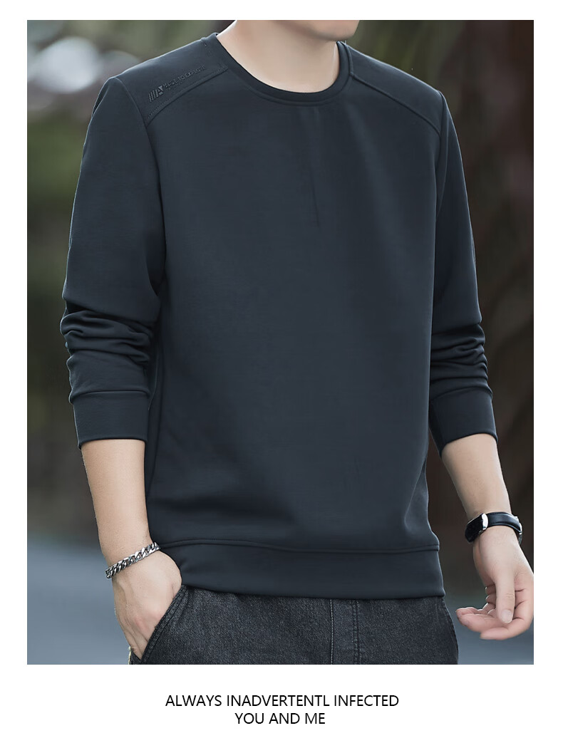 Romon Men's Sweatshirt Spring High-End Business Casual Long Sleeve T-Shirt Versatile Crew Neck Base Shirt Jacket Green D7S 2XL 8
