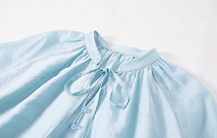 Demana [Simple Life] Spring and Autumn Lightweight Oxygen Linen Lyocell Blend Elegant V-Neck Ribbon Pocket Sleeve Women's Shirt 20