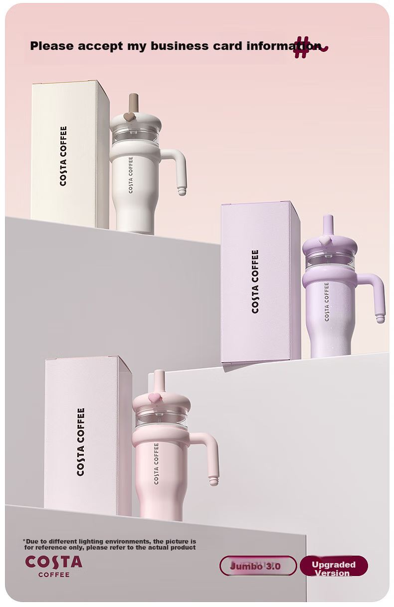 COSTA Giant Large Capacity Insulated Water Bottle Straw Cup Stainless Steel Ice Mug for Men and Women Student New Year Gift 28