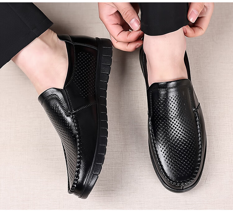MEXICAN Business Casual First Layer Cowhide Men's Dress Shoes Hollow Breathable Slip-On Large Size Brown 39 13