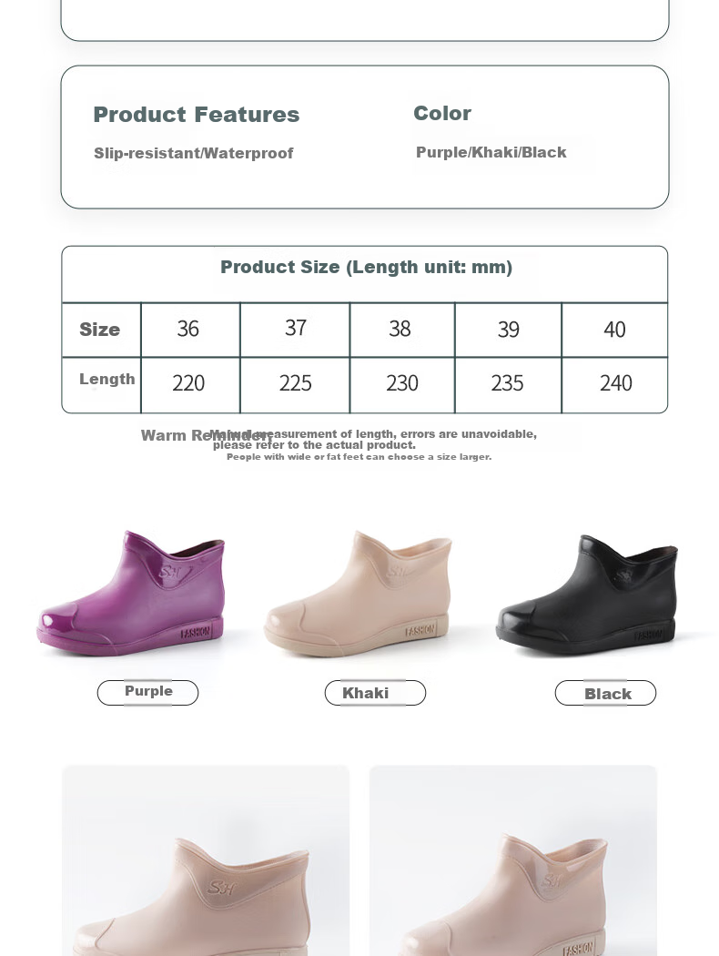FOOTOPPO Women's Short Rain Boots, Water Shoes, Waterproof Boots, Rubber Shoes, Non-Slip Overshoes for Women, Adult Rain Boots 11