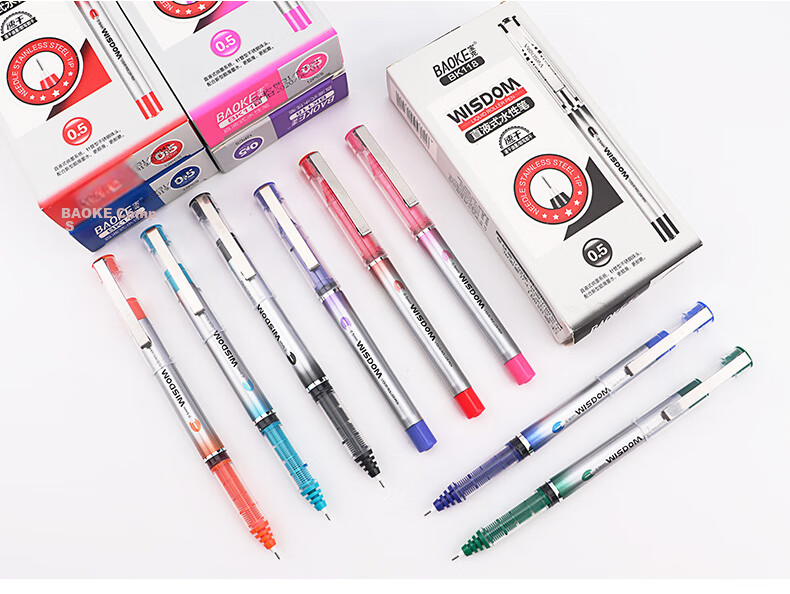 BAOKE BK111A 0.5mm Liquid Gel Pen Full Needle Tube Student Exam Quick-Dry Signature Pen Black 12pcs/Box 9