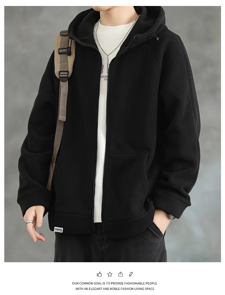 FAIRWHALE Men's Hoodie Autumn Winter Fleece-Lined Zip-Up Jacket Loose Fit Warm Casual Top Gray Fleece Lined L 13