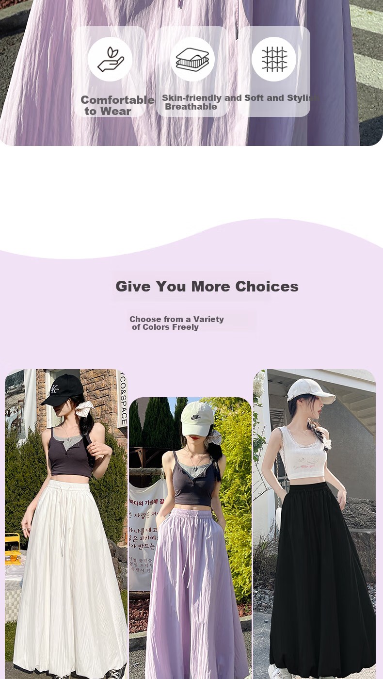 BOPRUIEY A-Line Skirt with Elastic Waist, Spring And Summer Long Flared Skirt for Women, Casual White Midi Skirt for Vacatio 7